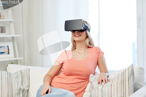 Image of woman in virtual reality headset or 3d glasses
