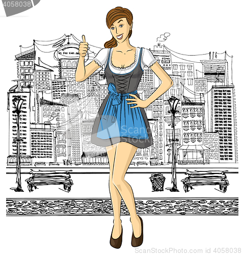 Image of Vector Cute Woman In Drindl On Oktoberfest