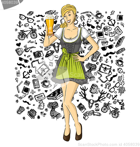 Image of Vector Cute Woman In Drindl On Oktoberfest