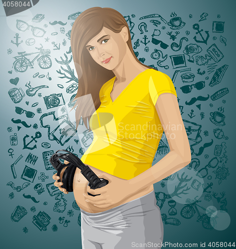 Image of Vector Pregnant Woman With Headphones