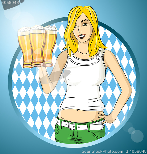 Image of Vector Woman With Glass of Beer On Oktoberfest