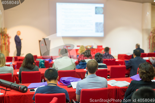 Image of Audience in lecture hall on scientific conference.