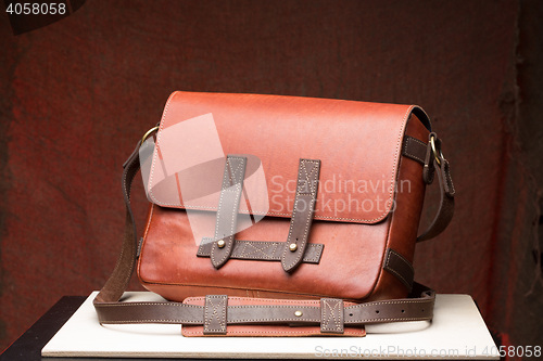 Image of Old vintage leather bag with leather strap 