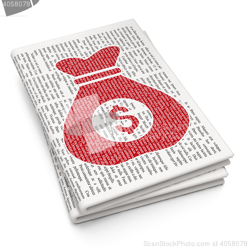 Image of Finance concept: Money Bag on Newspaper background