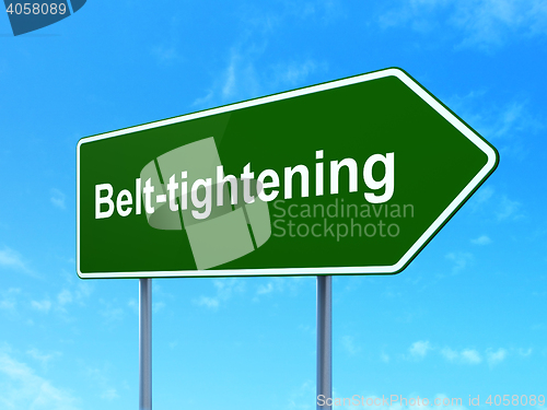 Image of Business concept: Belt-tightening on road sign background