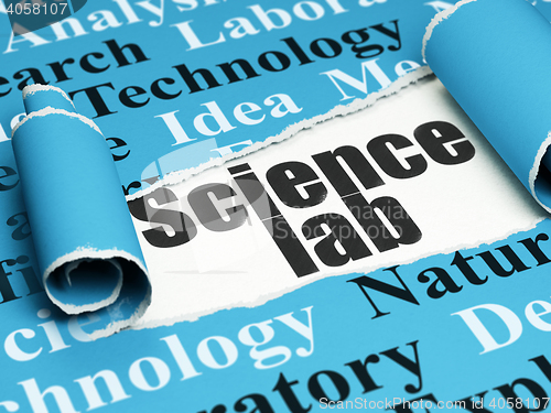 Image of Science concept: black text Science Lab under the piece of  torn paper