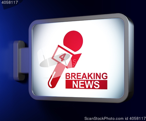 Image of News concept: Breaking News And Microphone on billboard background