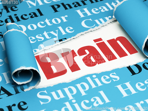Image of Healthcare concept: red text Brain under the piece of  torn paper