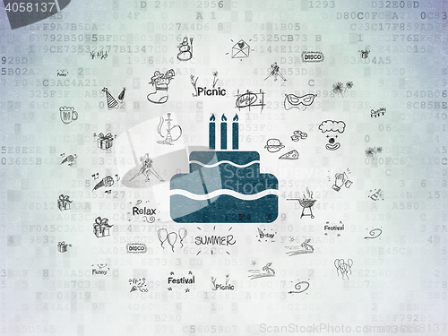 Image of Entertainment, concept: Cake on Digital Data Paper background