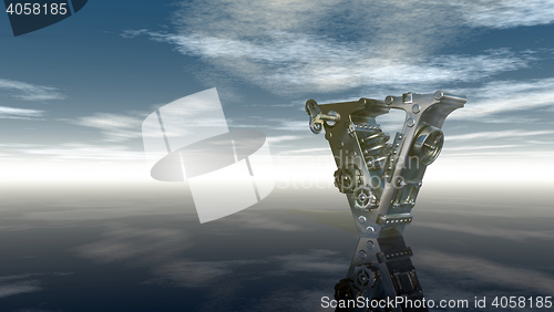 Image of machine letter v under cloudy sky - 3d illustration