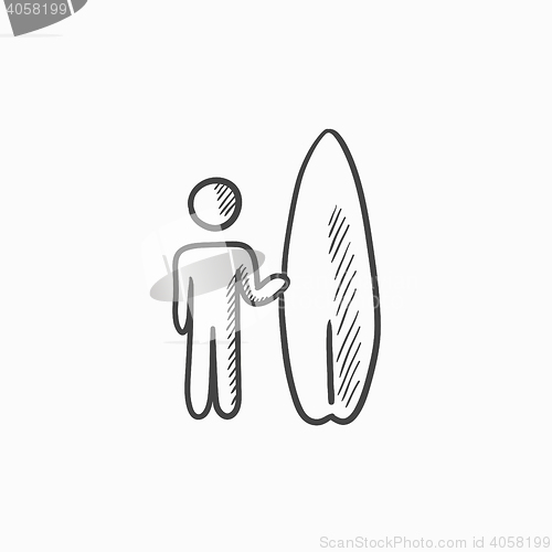 Image of Man with surfboard sketch icon.