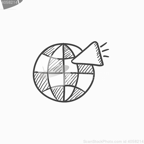 Image of Globe with loudspeaker sketch icon.