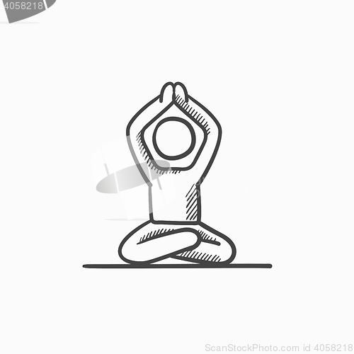 Image of Man meditating in lotus pose sketch icon.