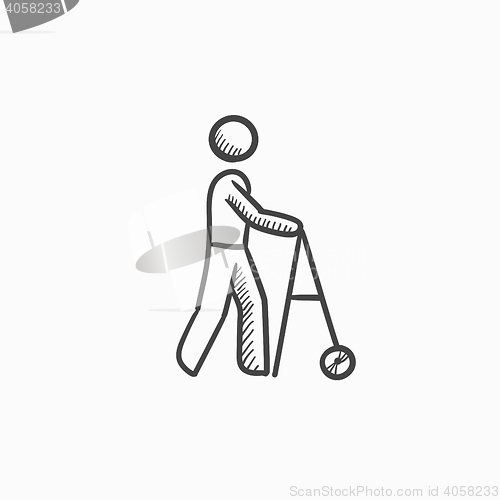 Image of Man with walker sketch icon.