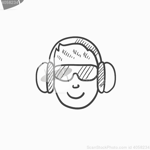 Image of Man in headphones sketch icon.