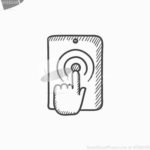 Image of Finger touching digital tablet sketch icon.