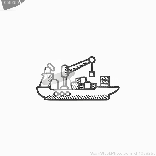 Image of Cargo container ship sketch icon.