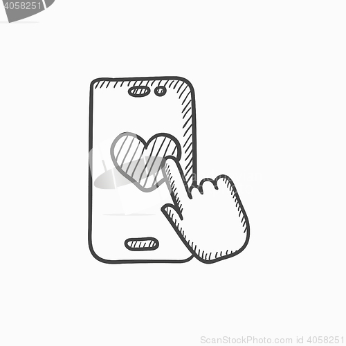 Image of Smartphone with heart sign sketch icon.