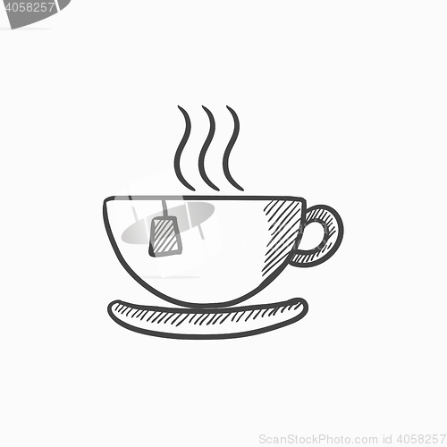 Image of Hot tea in cup sketch icon.