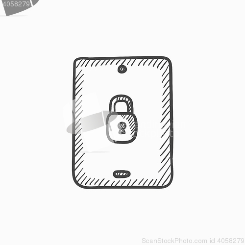 Image of Digital tablet security sketch icon.