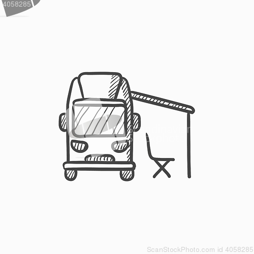 Image of Motorhome with tent sketch icon.