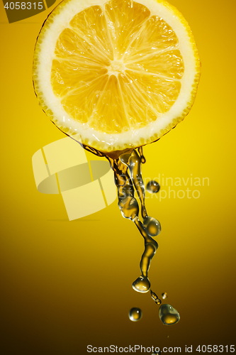 Image of Sliced lemon with a water dropping from it.