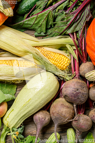 Image of Corn on the cob and other vegetables