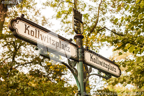 Image of Kollwitzplatz sign, Prenzlauer Berg, Berlin