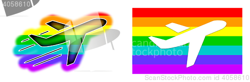 Image of Flag - Airplane isolated - Rainbow flag