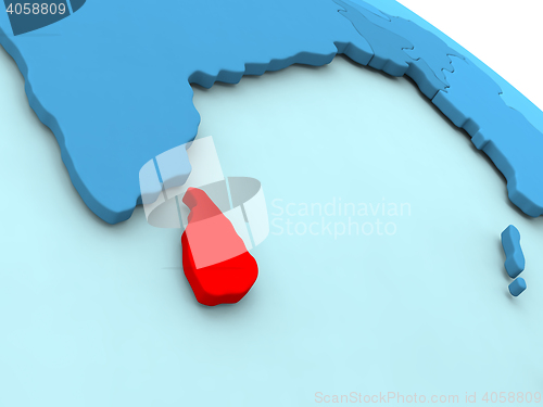 Image of Sri Lanka in red on blue globe