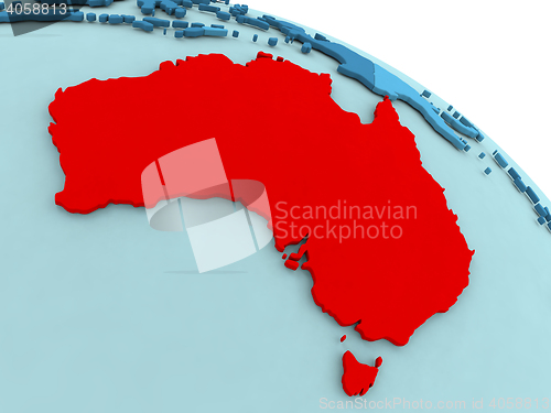 Image of Australia in red on blue globe