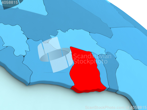 Image of Ghana in red on blue globe