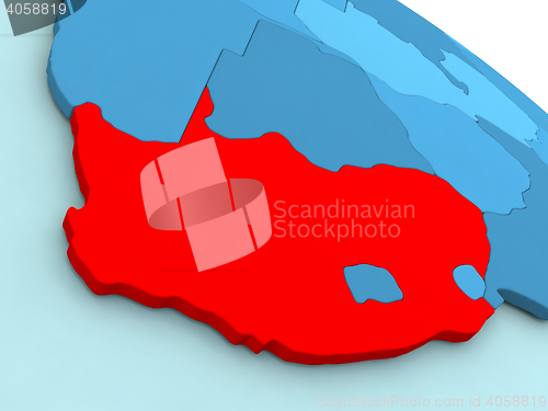 Image of South Africa in red on blue globe