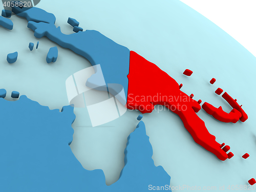 Image of Papua New Guinea in red on blue globe