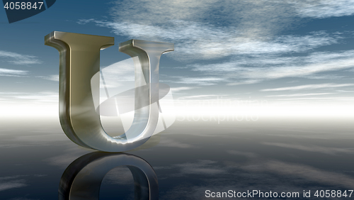 Image of metal uppercase letter u under cloudy sky - 3d rendering