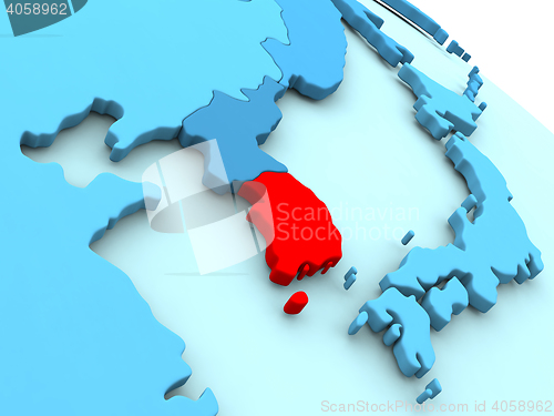 Image of South Korea in red on blue globe
