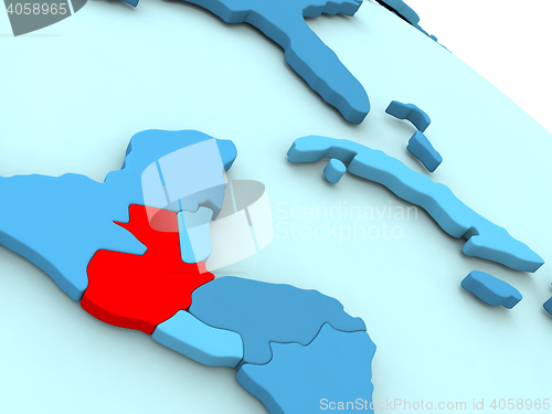Image of Guatemala in red on blue globe