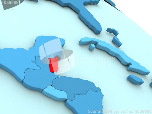 Image of Belize in red on blue globe