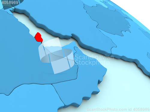 Image of Qatar in red on blue globe