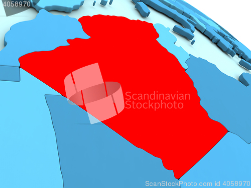 Image of Algeria in red on blue globe