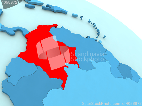 Image of Colombia in red on blue globe