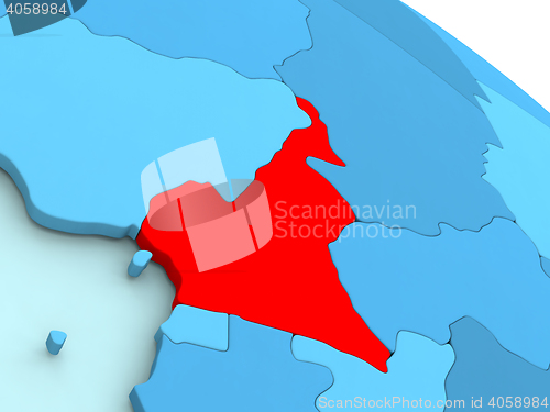 Image of Cameroon in red on blue globe