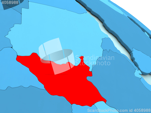 Image of South Sudan in red on blue globe