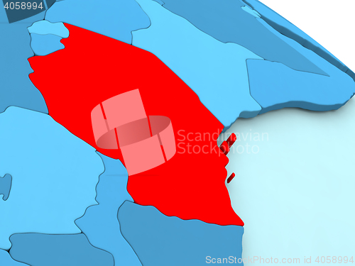 Image of Tanzania in red on blue globe