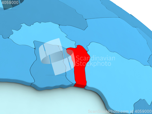 Image of Benin in red on blue globe