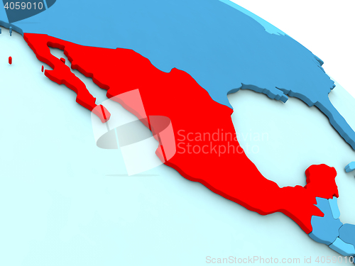 Image of Mexico in red on blue globe