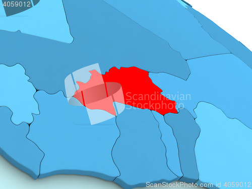 Image of Burkina Faso in red on blue globe