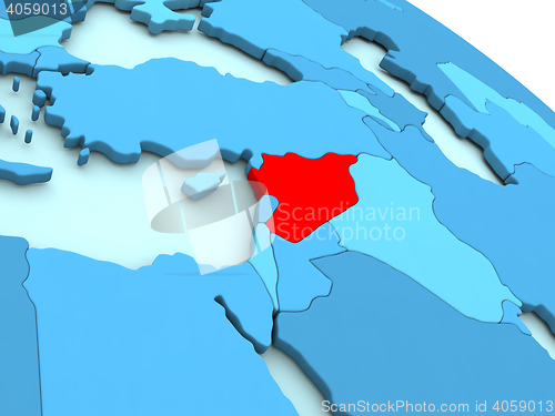 Image of Syria in red on blue globe