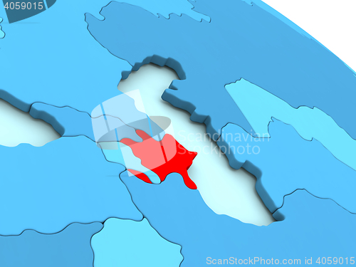 Image of Azerbaijan in red on blue globe