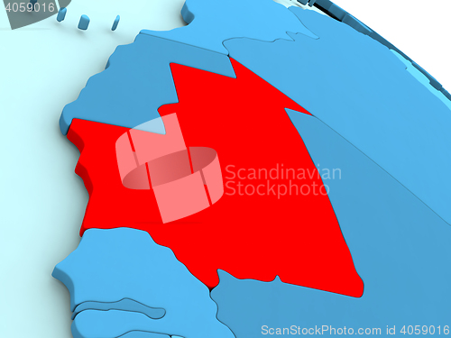 Image of Mauritania in red on blue globe